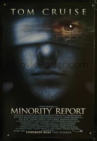 6b262 MINORITY REPORT DS advance style A 1sh '02 Steven Spielberg, creepy image of Tom Cruise!