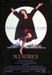 6b268 MOONSTRUCK 1sh '87 Nicholas Cage, Olympia Dukakis, Cher in front of NYC skyline!