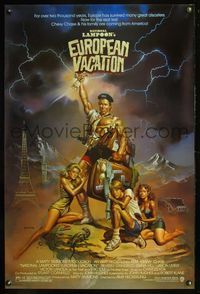 6b278 NATIONAL LAMPOON'S EUROPEAN VACATION 1sh '85 Boris Vallejo art with strongman Chevy Chase!