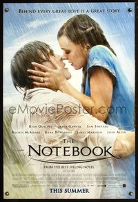 6b281 NOTEBOOK advance DS 1sh '04 huge romantic close up of Ryan Gosling & Rachel McAdams!