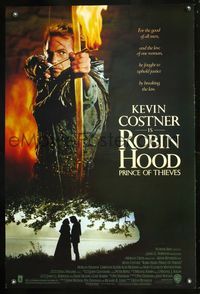 6b317 ROBIN HOOD PRINCE OF THIEVES DS 1sh '91 cool image of Kevin Costner w/flaming arrow!
