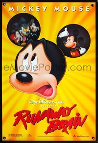 6b325 RUNAWAY BRAIN DS 1sh '95 Disney, great huge Mickey Mouse Jekyll & Hyde cartoon image!