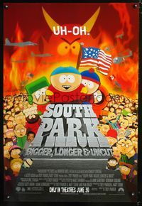 6b343 SOUTH PARK: BIGGER, LONGER & UNCUT DS advance 1sh '99 Trey Parker & Matt Stone musical!