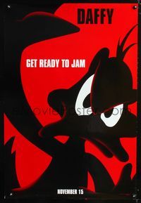 6b345 SPACE JAM DS Daffy advance 1sh '96 cool shadowy artwork of Daffy Duck!