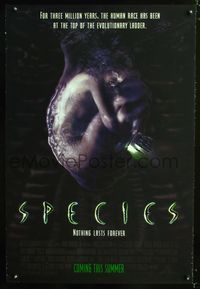 6b347 SPECIES DS advance 1sh '95 creepy artwork of alien Natasha Henstridge in embryo sac!