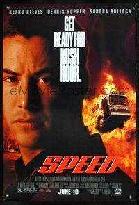 6b348 SPEED advance 1sh '94 huge close up of Keanu Reeves & bus driving through flames!