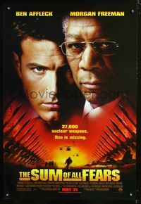 6b359 SUM OF ALL FEARS DS advance 1sh '02 Ben Affleck, Morgan Freeman, from Tom Clancy novel!