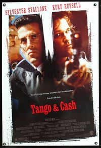 6b362 TANGO & CASH 1sh '89 close-ups of Kurt Russell & Sylvester Stallone w/guns!