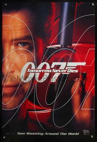 6b375 TOMORROW NEVER DIES DS teaser 1sh '97 super close image of Pierce Brosnan as James Bond 007!