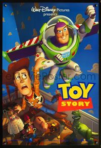 6b379 TOY STORY DS flying style 1sh '95 Disney & Pixar cartoon, great image of Buzz, Woody & cast!