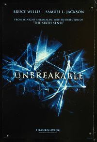 6b387 UNBREAKABLE DS advance 1sh '00 M. Night Shyamalan directed, Bruce Willis, Samuel L. Jackson!