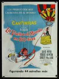 6c032 AROUND THE WORLD IN 80 DAYS Argentinean 21x29 '56 Cantinflas, around-the-world epic!