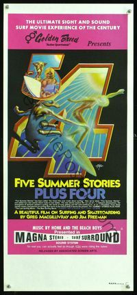 6c013 FIVE SUMMER STORIES PLUS FOUR Aust daybill '72 really cool surfing artwork by Rick Griffin!