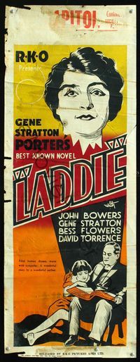 6c004 LADDIE long Aust daybill '26 John Bowers, Gene Stratton-Porter's best known novel!