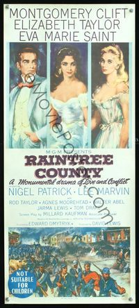 6c015 RAINTREE COUNTY Aust daybill '57 art of Montgomery Clift, Elizabeth Taylor & Eva Marie Saint!