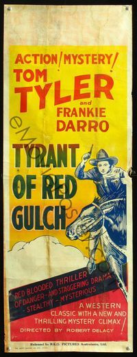 6c010 TYRANT OF RED GULCH long Aust daybill '28 Tom Tyler in red blooded thriller of danger!