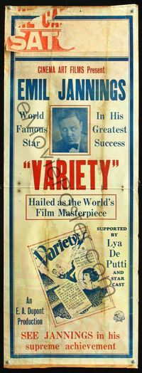 6c011 VARIETY long Aust daybill '25 E.A. Dupont's classic German tale of obsession & betrayal!