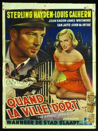 6c569 ASPHALT JUNGLE Belgian '50 Sterling Hayden, John Huston classic, art of Marilyn Monroe!