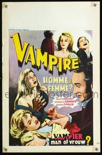 6c587 CURSE OF THE BLOOD-GHOULS Belgian '62 art of vampire attacking girl!