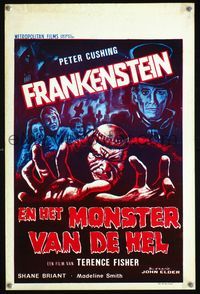 6c613 FRANKENSTEIN & THE MONSTER FROM HELL Belgian '74 horror art of Peter Cushing & the monster!