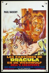 6c621 HELL'S CREATURES Belgian '68 Paul Naschy, really cool horror artwork of woman & monster!