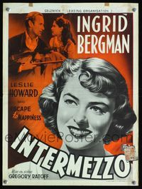 6c627 INTERMEZZO Belgian R40s close-up art of pretty Ingrid Bergman, Leslie Howard!