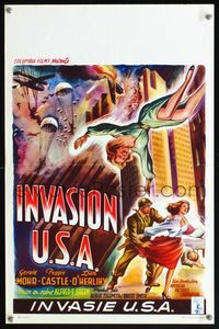 6c628 INVASION U.S.A. Belgian '52 wild J.B. art of exploding buildings, soldier attacking girl!