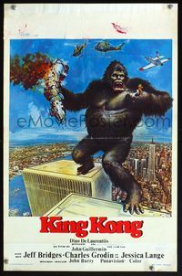 6c635 KING KONG Belgian '76 John Berkey art of BIG Ape on the Twin Towers!