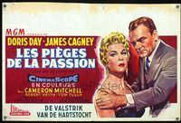 6c650 LOVE ME OR LEAVE ME horizontal Belgian '55 art of James Cagney grabbing Doris Day!