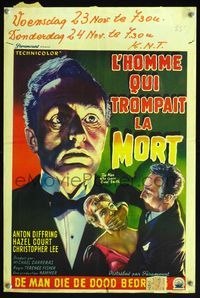 6c656 MAN WHO COULD CHEAT DEATH Belgian '59 Hammer horror, different ominous-looking art!