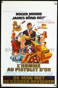 6c657 MAN WITH THE GOLDEN GUN Belgian '74 art of Roger Moore as James Bond by Robert McGinnis!