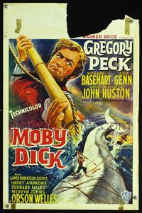 6c661 MOBY DICK Belgian '56 John Huston, great art of Gregory Peck & the giant whale!