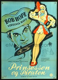 6c040 PRINCESS & THE PIRATE Danish '49 B.S. art of Bob Hope with gun & sexy Virginia Mayo!