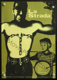 6c051 LA STRADA East German 8x11 poster '61 Fellini directed, Hegewald art of Anthony Quinn & clown