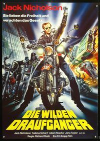 6c178 HELLS ANGELS ON WHEELS German R80s biker gangs, cool art of Jack Nicholson, exploding cars!