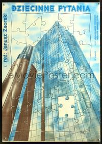 6c435 CHILDISH QUESTIONS Polish 26.5x38 '81 Pawel Petryckii art of giant building as puzzle!