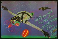 6c451 FESTIVAL OF STUDENT CULTURE Polish 26x38.5 '87 Kalarus art of flying man w/propellor nose!
