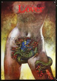 6c483 LOVER Polish 26.5x38 '92 Jean-Jacques Annaud, bizarre Andrzej Pagowski artwork of sexy woman!