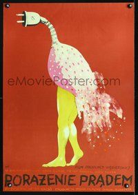 6c362 ARAMUTES Polish 23x33 '78 really bizarre artwork of flamingo with plug-in head!