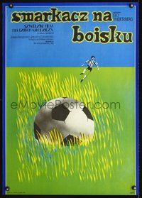 6c365 BUTT Polish 23x33 '75 artwork of soccer ball in the field!