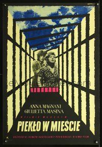6c378 HELL IN THE CITY Polish 23x33 '58 sexy Anna Magnani in women's prison, art by Wenzel!