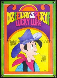 6c386 LUCKY LUKE Polish 23x33 '71 Daisy Town, cool cartoon western artwork of smoking cowboy!