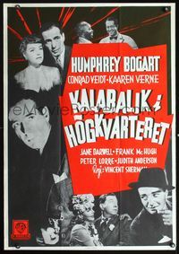 6c264 ALL THROUGH THE NIGHT Swedish '42 Humphrey Bogart, Conrad Veidt, Kaaren Verne!