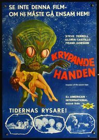 6c271 INVASION OF THE SAUCER MEN Swedish '57 classic AIP cabbage head alien & sexy girl art!