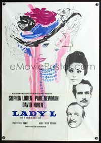 6c274 LADY L Swedish '66 cool artwork of sexy Sophia Loren, Paul Newman & David Niven!