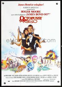 6c286 OCTOPUSSY Swedish '83 great art of Roger Moore as James Bond by Daniel Gouzee!