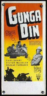 6c316 GUNGA DIN Swedish stolpe '39 Cary Grant, Douglas Fairbanks Jr. & Victor McLaglen!