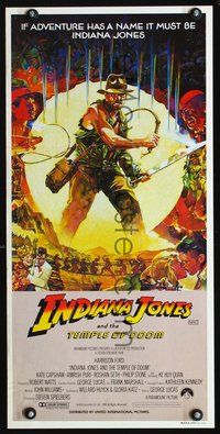 6d260 INDIANA JONES & THE TEMPLE OF DOOM Vaughan art style Aust daybill '84 art of Ford by Mike Vaughan!