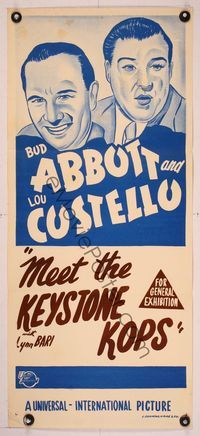 6d030 ABBOTT & COSTELLO STOCK Aust daybill '50s stone litho art of Bud & Lou, Keystone Kops!