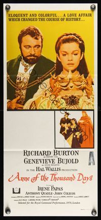 6d045 ANNE OF THE THOUSAND DAYS Aust daybill '70 c/u of King Richard Burton & Genevieve Bujold!